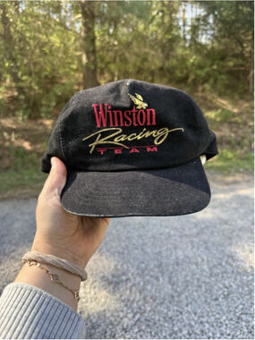 VTG 90s Winston Racing Team Logo Hat Cap Nascar Script Spell Out Trucker Rayon